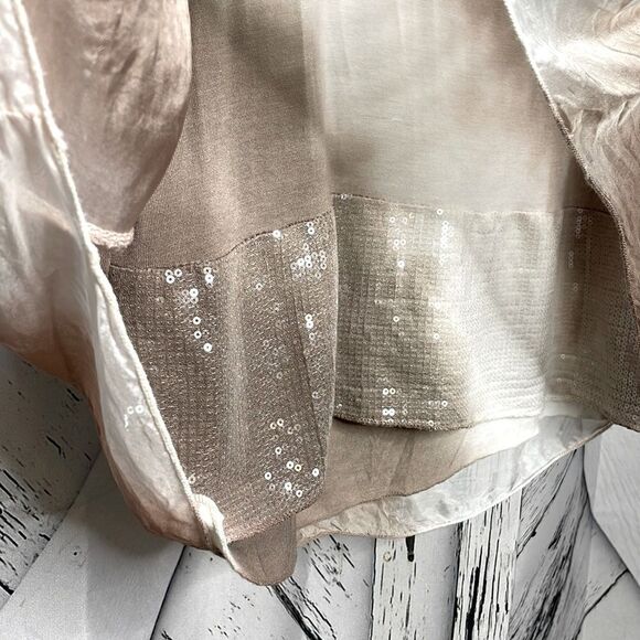Belle France Ombré Silk Overlay High Low Tunic Sequins M - Picture 6 of 8